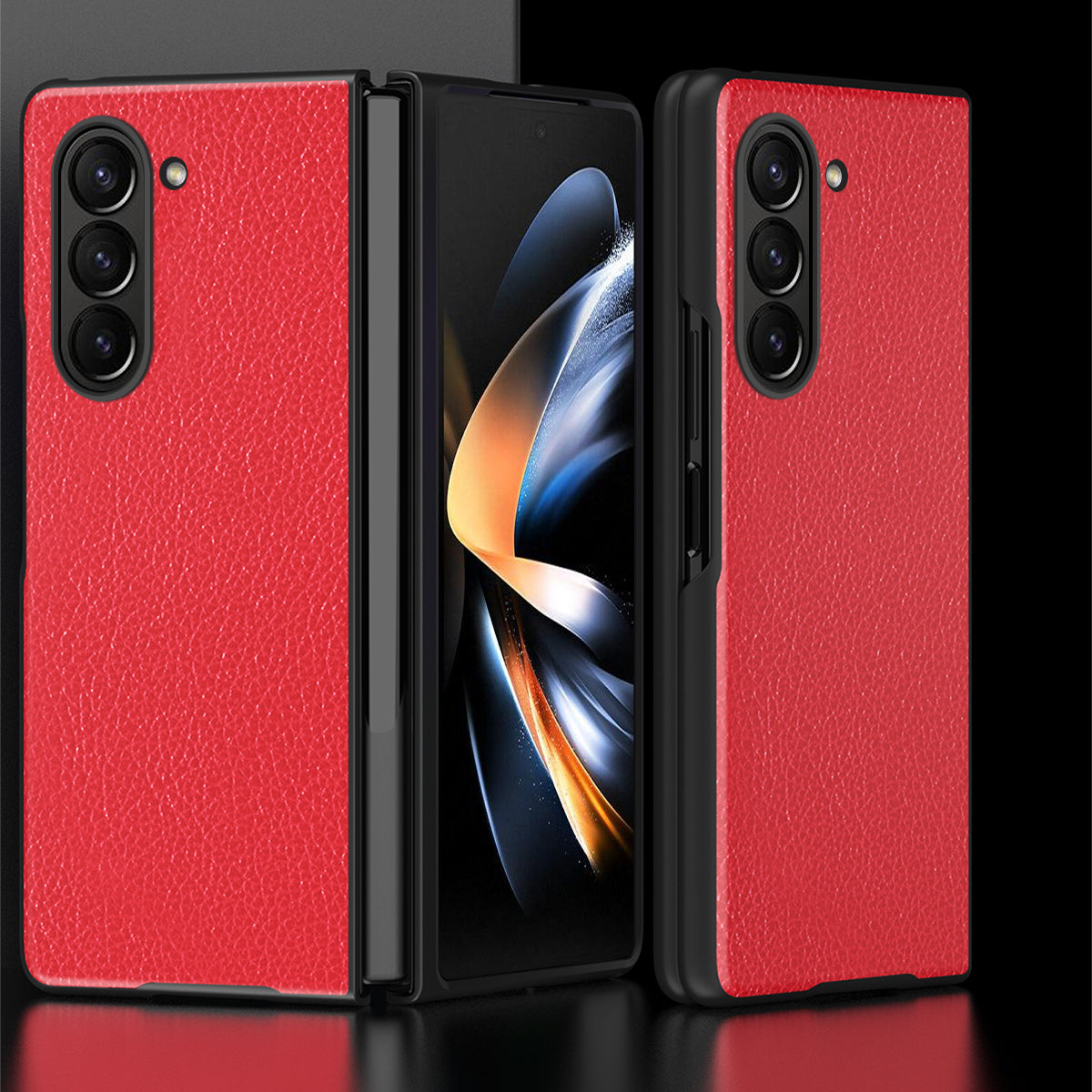 Phone Case for Samsung Galaxy Z Fold5 5G Litchi Texture PU Leather Coated PC Phone Cover