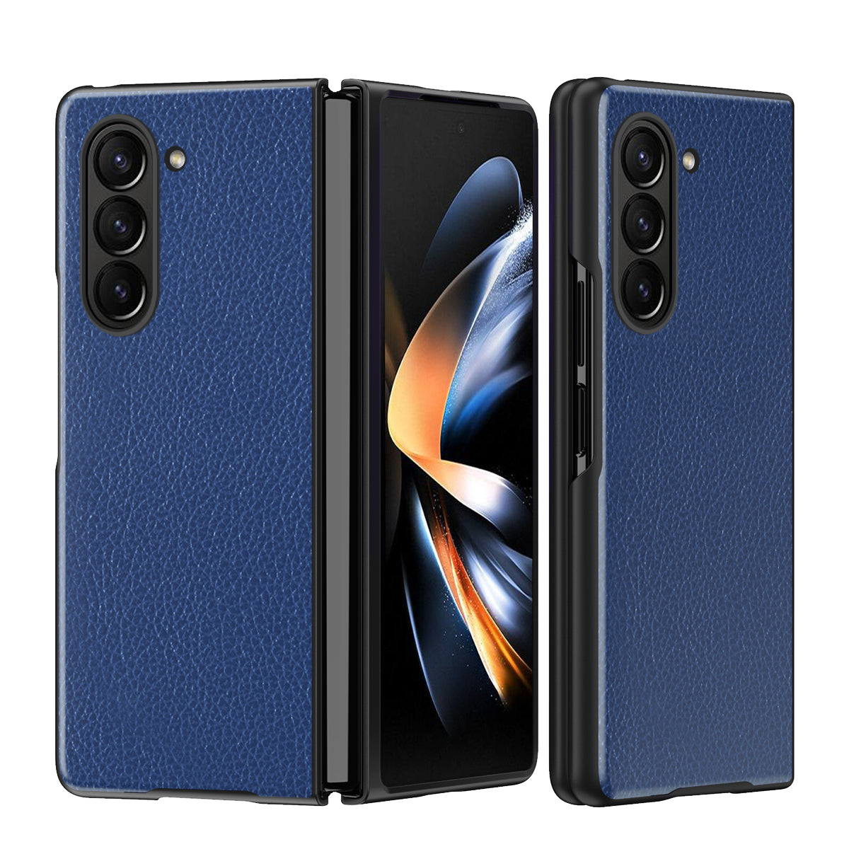 Phone Case for Samsung Galaxy Z Fold5 5G Litchi Texture PU Leather Coated PC Phone Cover