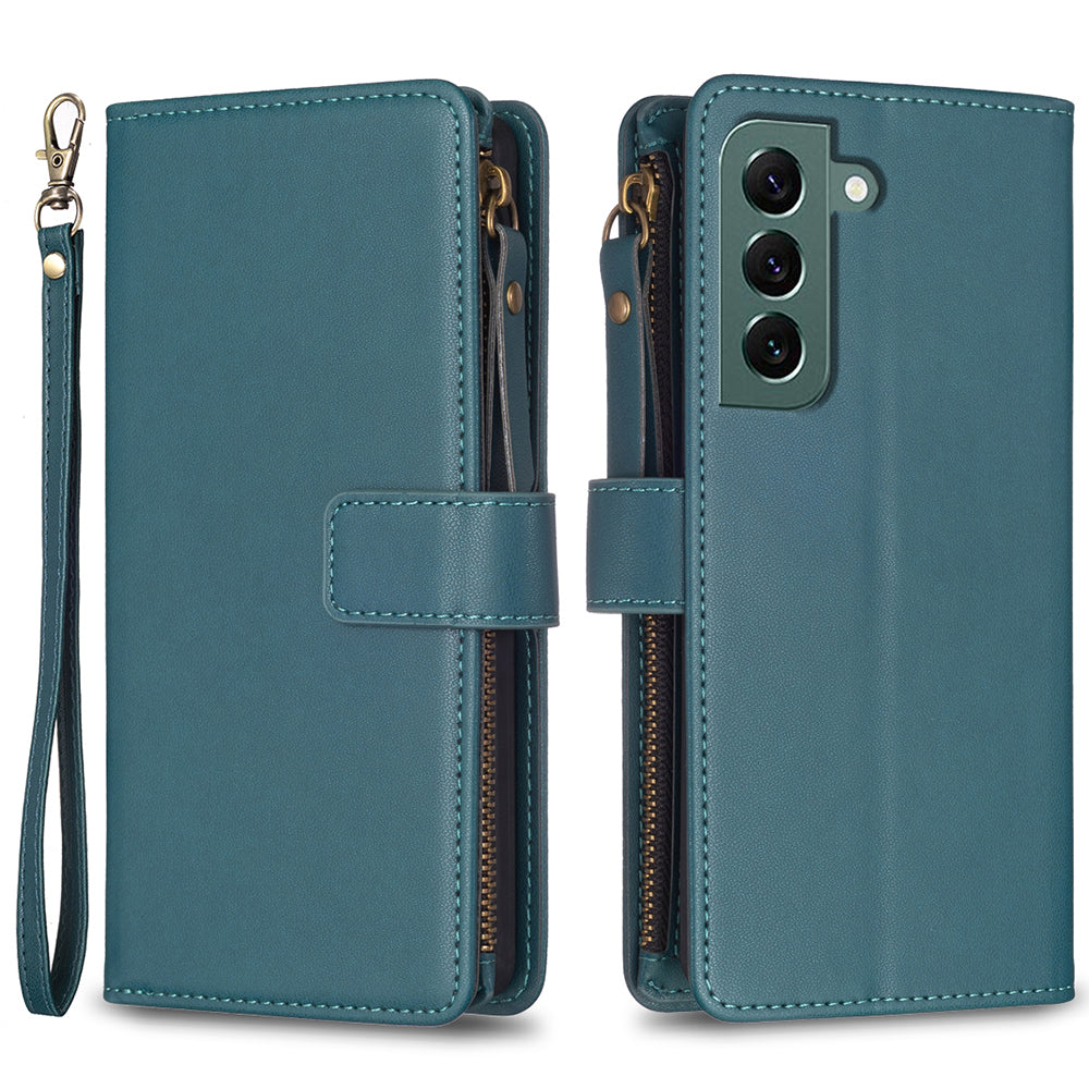 BF Style-19 for Samsung Galaxy S22 5G Anti-Scratch Shell Case PU Leather Wallet Stand Zippered Phone Cover