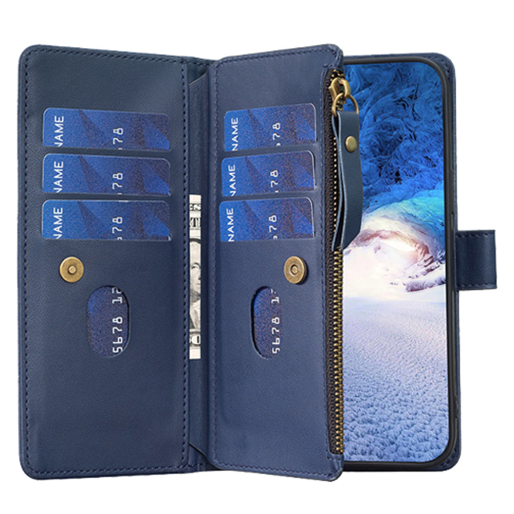 BF Style-19 for Samsung Galaxy S22 5G Anti-Scratch Shell Case PU Leather Wallet Stand Zippered Phone Cover