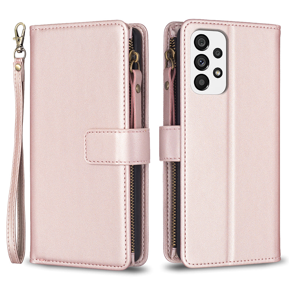 BF Style-19 for Samsung Galaxy A73 5G Anti-fingerprint Wallet Case Stand Zippered PU Leather Shell Cover
