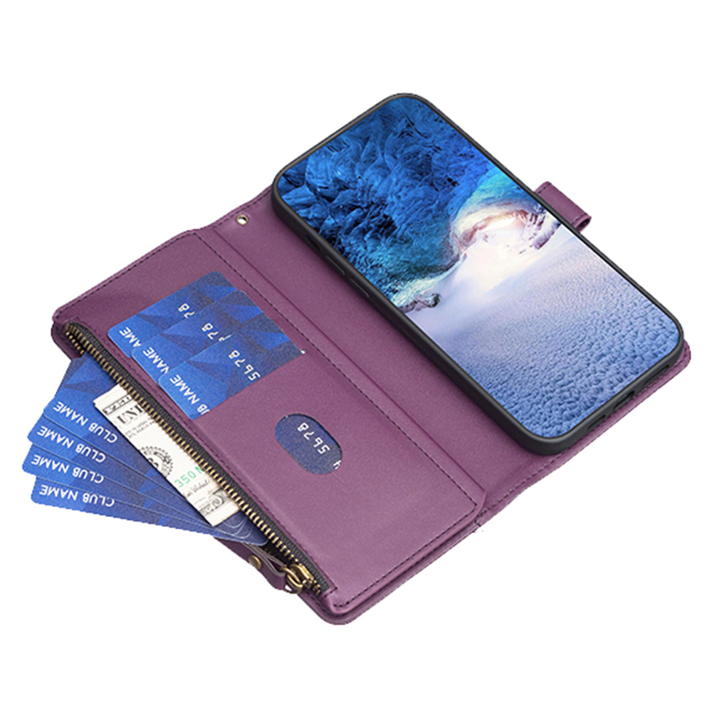 BF Style-19 for Samsung Galaxy S22 Ultra 5G Stand Design Phone Case PU Leather Wallet Zippered Phone Cover
