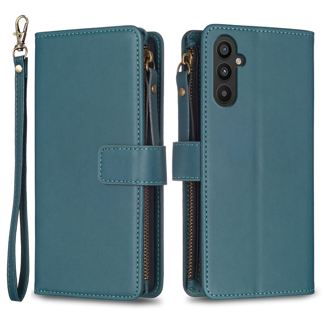 BF Style-19 for Samsung Galaxy A34 5G Zipper Pocket Phone Case PU Leather Solid Color Wallet Stand Cover