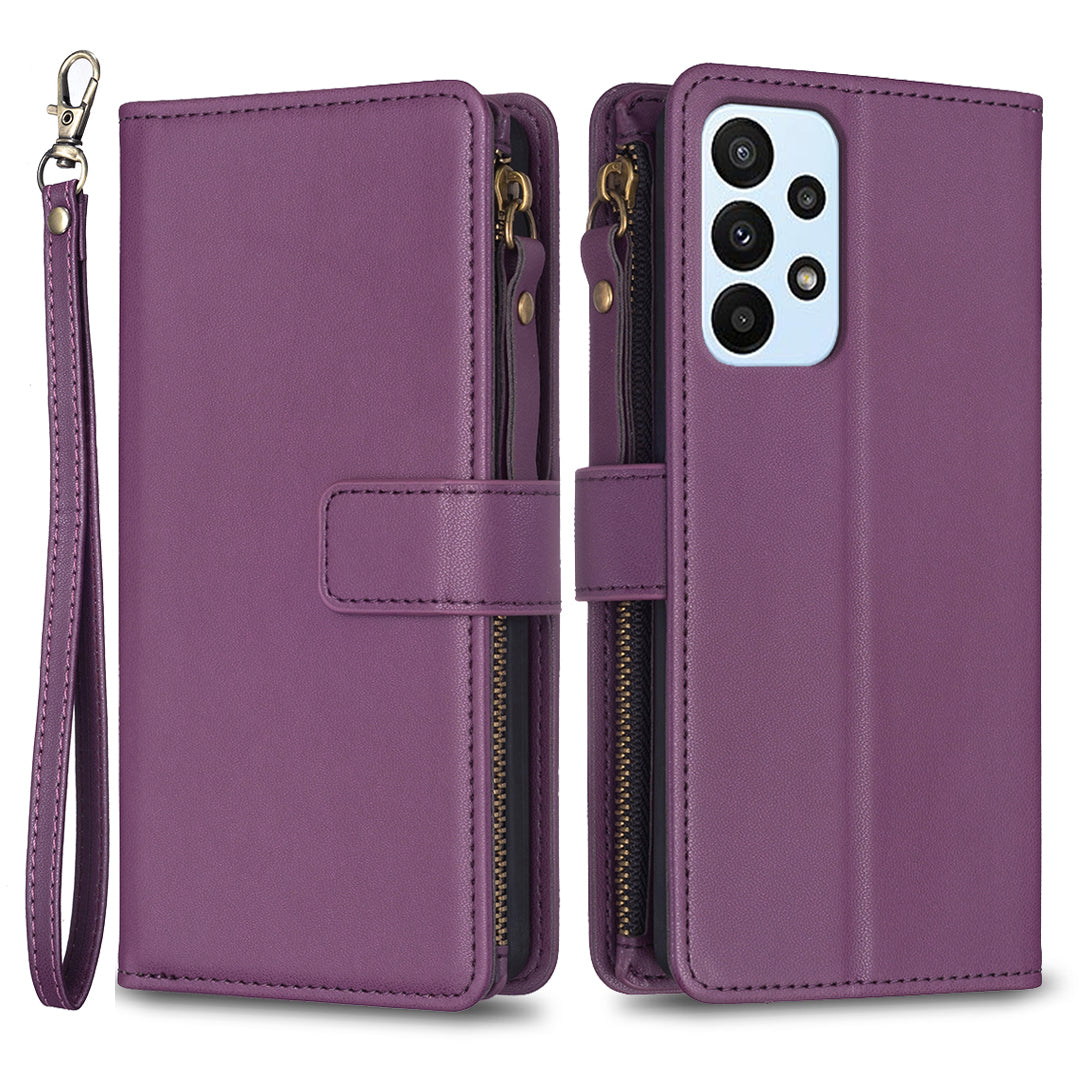 BF Style-19 for Samsung Galaxy A23 4G / A23 5G (Global Version) Stand PU Leather Case Zipper Pocket Wallet Phone Cover