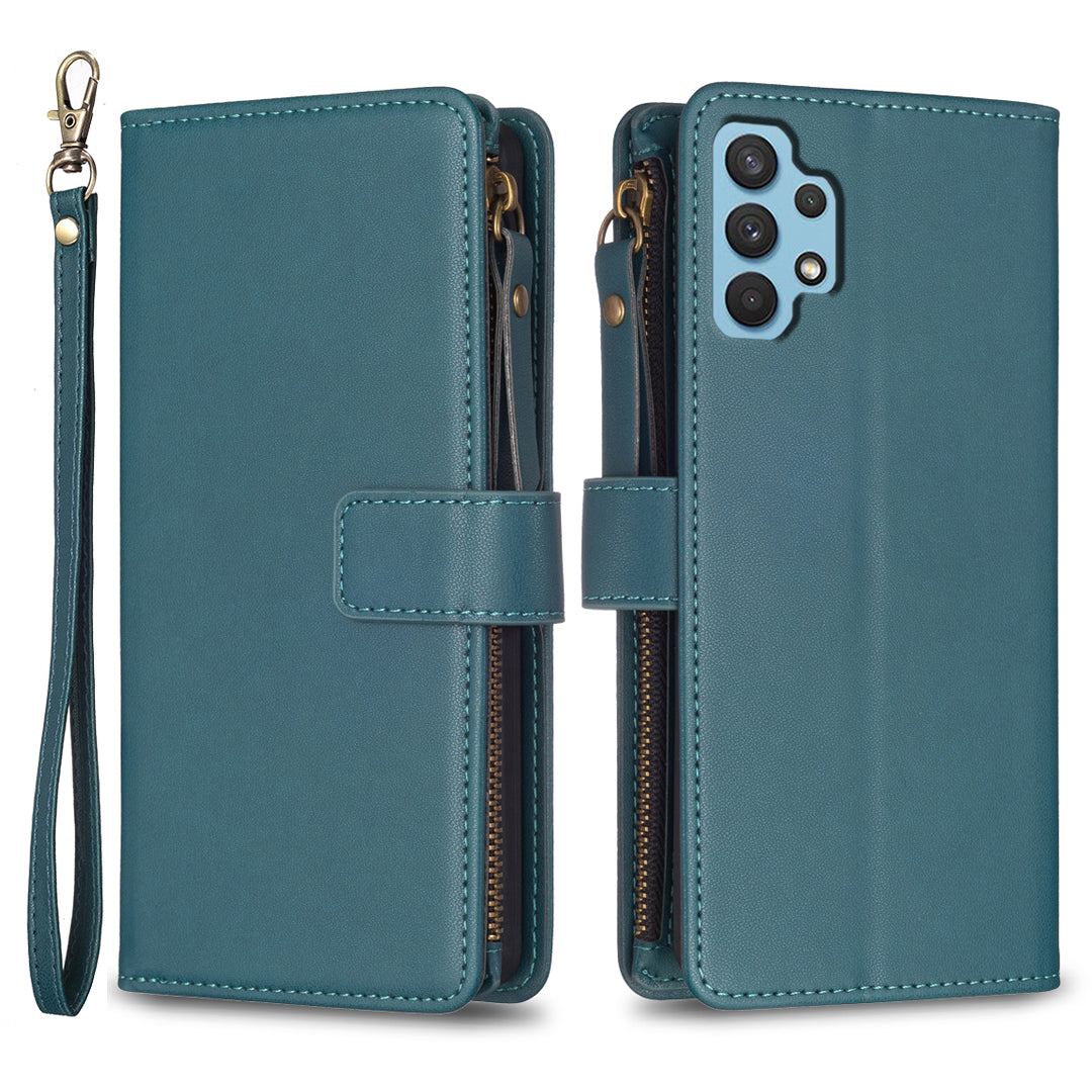 BF Style-19 for Samsung Galaxy A32 4G (EU Version) PU Leather Zipper Pocket Phone Case Stand Wallet Cover