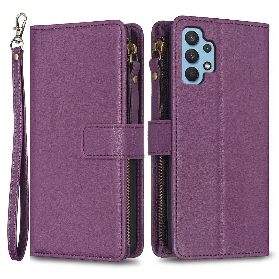 BF Style-19 for Samsung Galaxy A32 4G (EU Version) PU Leather Zipper Pocket Phone Case Stand Wallet Cover