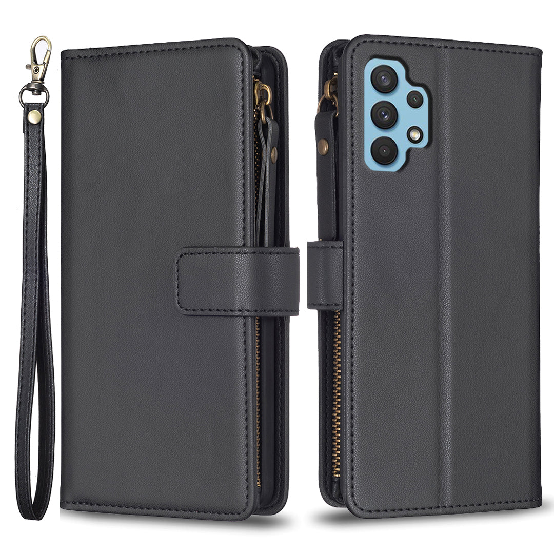 BF Style-19 for Samsung Galaxy A32 4G (EU Version) PU Leather Zipper Pocket Phone Case Stand Wallet Cover