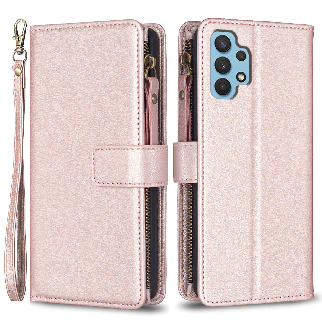 BF Style-19 for Samsung Galaxy A32 4G (EU Version) PU Leather Zipper Pocket Phone Case Stand Wallet Cover