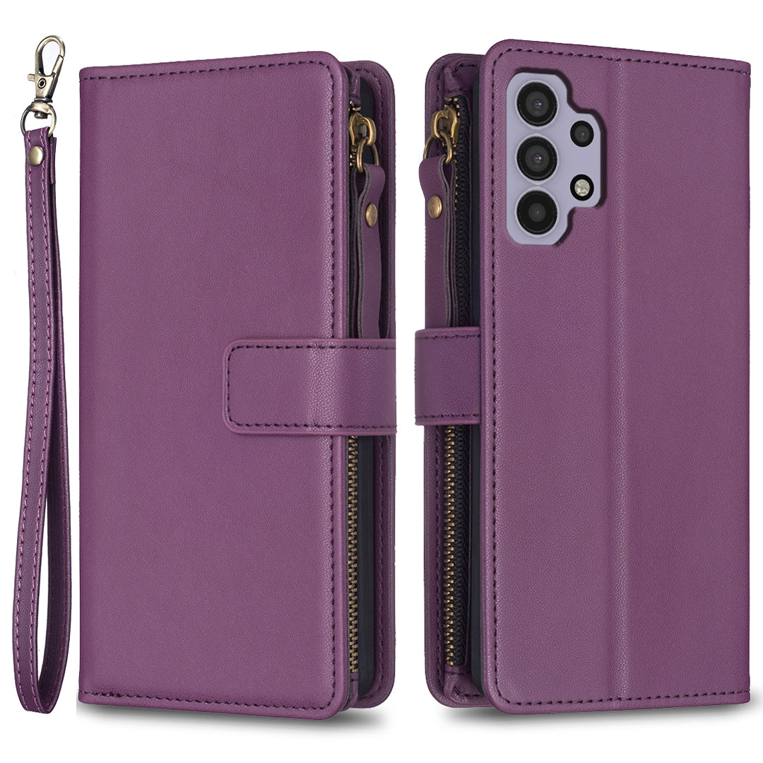 BF Style-19 for Samsung Galaxy A32 5G / M32 5G Zipper Pocket Phone Cover PU Leather Stand Phone Wallet Case