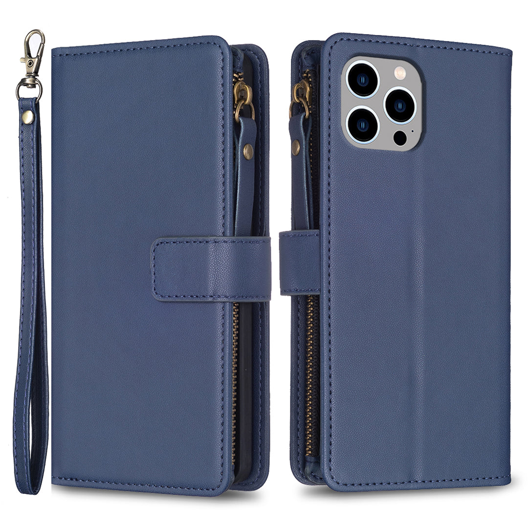 BF Style-19 for iPhone 14 Pro Max Wallet PU Leather Case Zipper Pocket Stand Mobile Phone Cover
