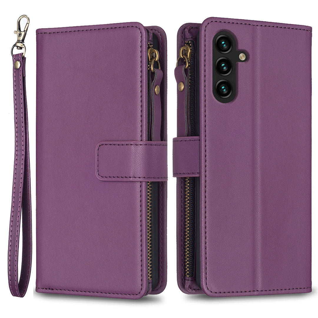 BF Style-19 for Samsung Galaxy A13 5G Phone Case Zipper Pocket PU Leather Phone Cover with Stand Wallet