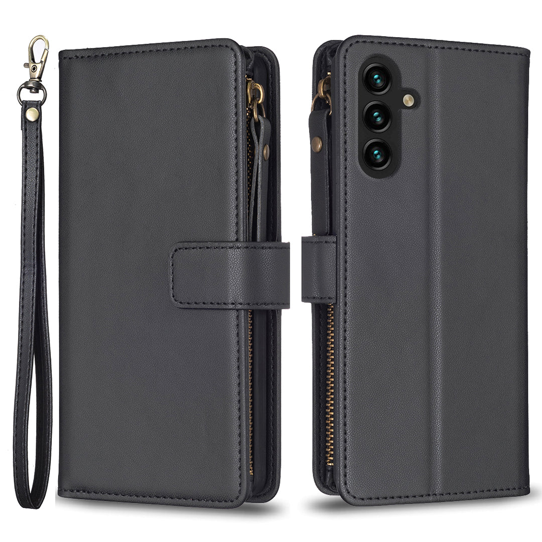 BF Style-19 for Samsung Galaxy A13 5G Phone Case Zipper Pocket PU Leather Phone Cover with Stand Wallet