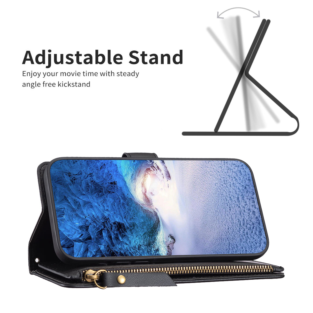BF Style-19 for Samsung Galaxy A13 5G Phone Case Zipper Pocket PU Leather Phone Cover with Stand Wallet