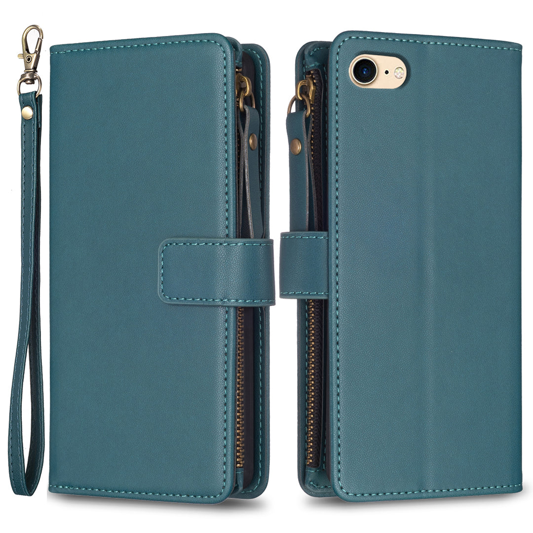 BF Style-19 for iPhone 6/6s/7/8/SE (2020)/SE (2022) PU Leather Case Zipper Pocket Cell Phone Stand Wallet Cover
