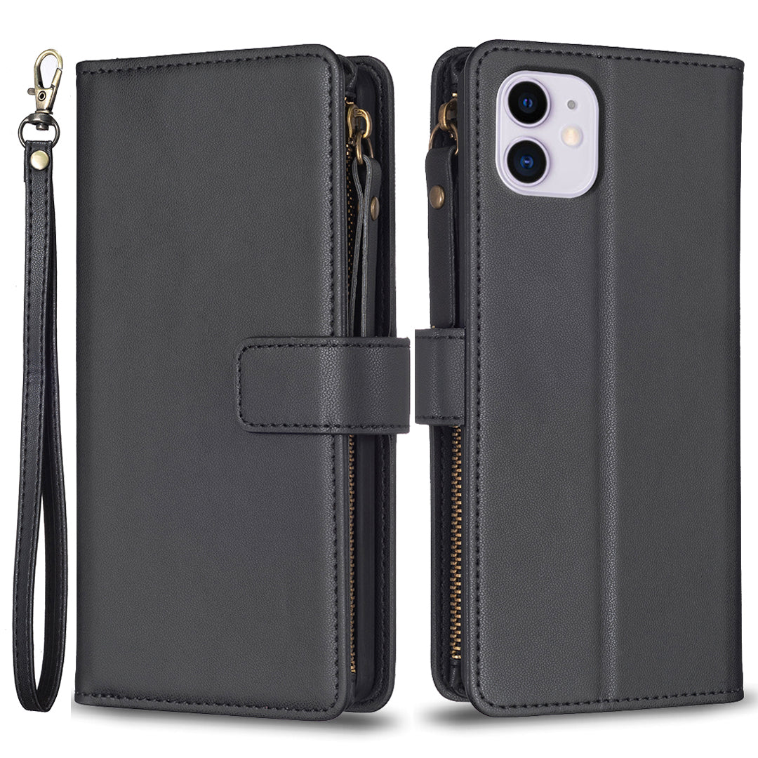 BF Style-19 Zipper Pocket Phone Case for iPhone 11 PU Leather Stand Wallet Phone Cover