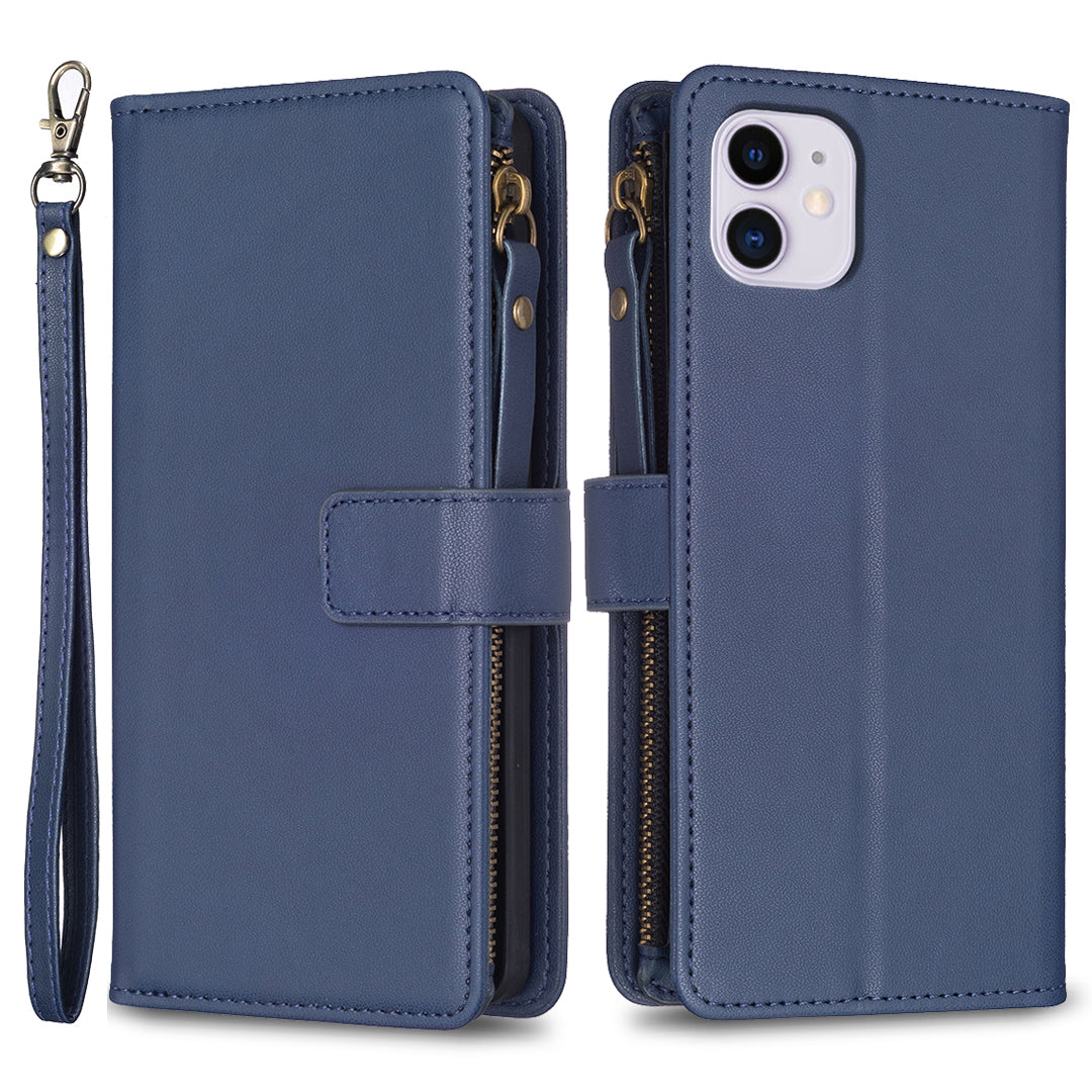 BF Style-19 Zipper Pocket Phone Case for iPhone 11 PU Leather Stand Wallet Phone Cover