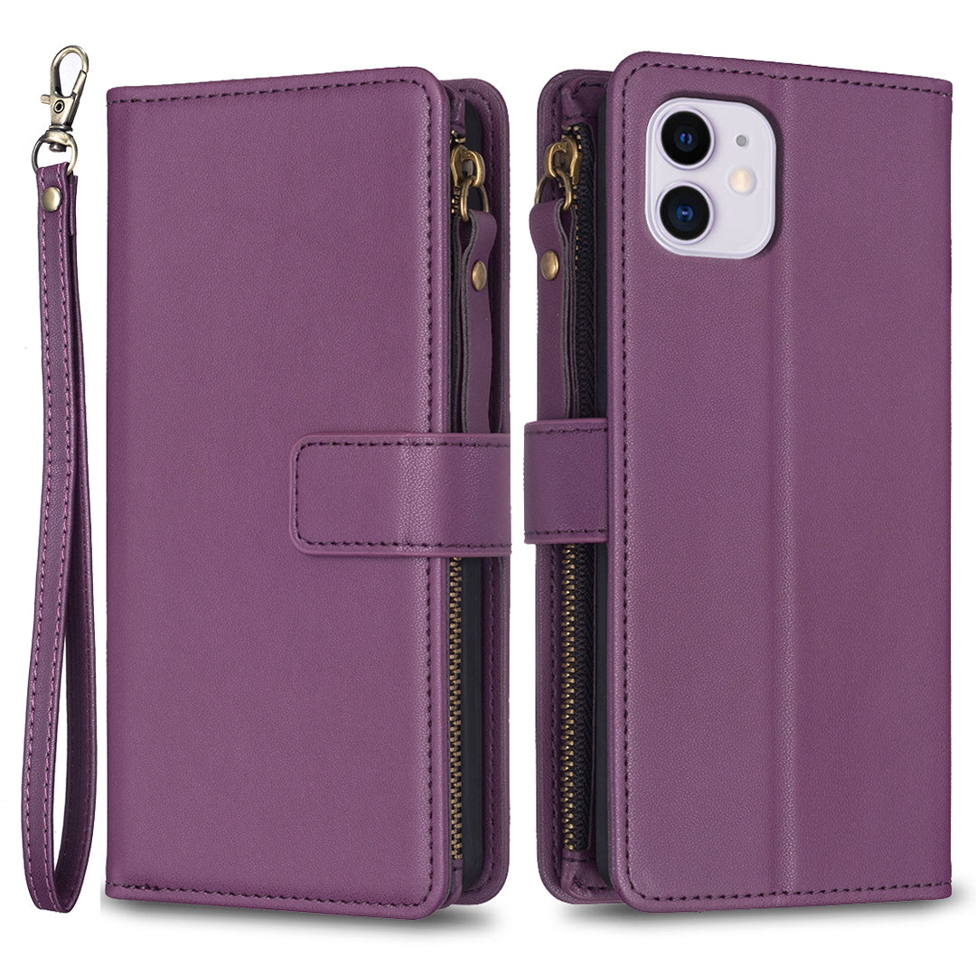 BF Style-19 Zipper Pocket Phone Case for iPhone 11 PU Leather Stand Wallet Phone Cover