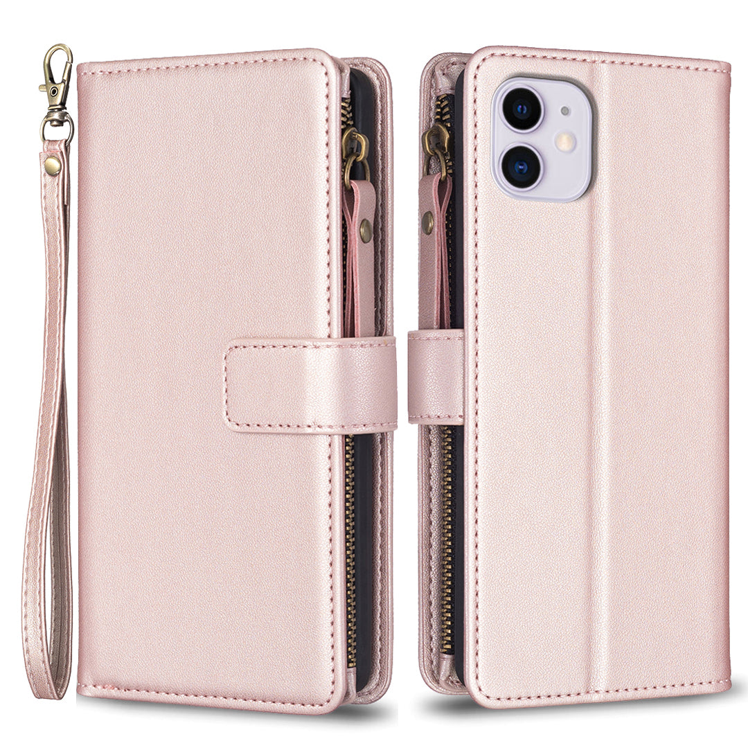 BF Style-19 Zipper Pocket Phone Case for iPhone 11 PU Leather Stand Wallet Phone Cover