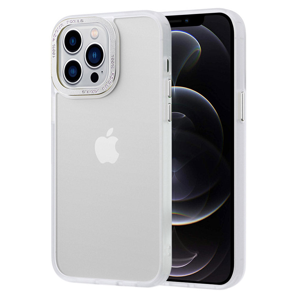 Til iPhone 12/12 Pro Skin-touch Gennemsigtig mat PC TPU etui Metal kameraramme telefoncover