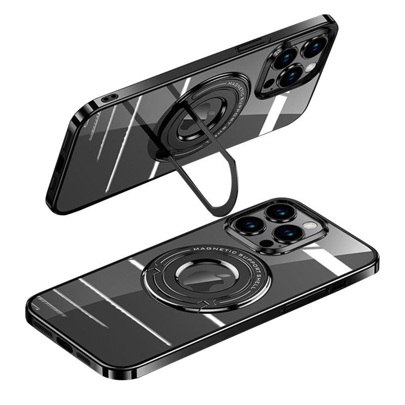 For iPhone 13 Pro Max 6.7 inch Magnetic Kickstand Phone Case Electroplated PC Back Cover Compatible with MagSafe