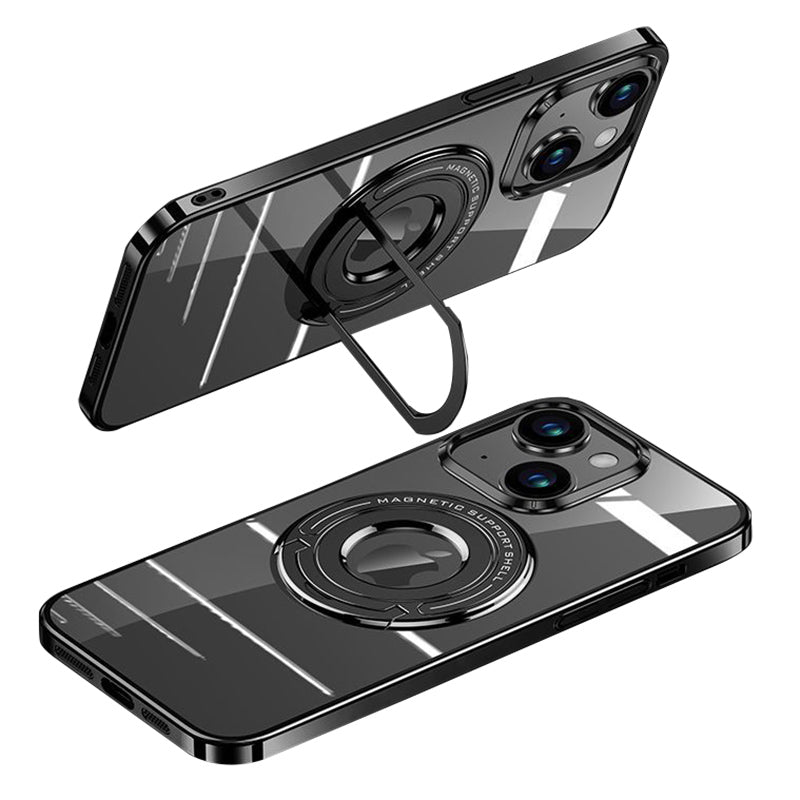 For iPhone 14 Electroplating PC Back Cover Kickstand Magnetic Phone Case Compatible with MagSafe