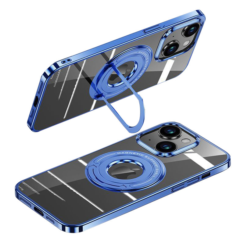 For iPhone 14 Electroplating PC Back Cover Kickstand Magnetic Phone Case Compatible with MagSafe