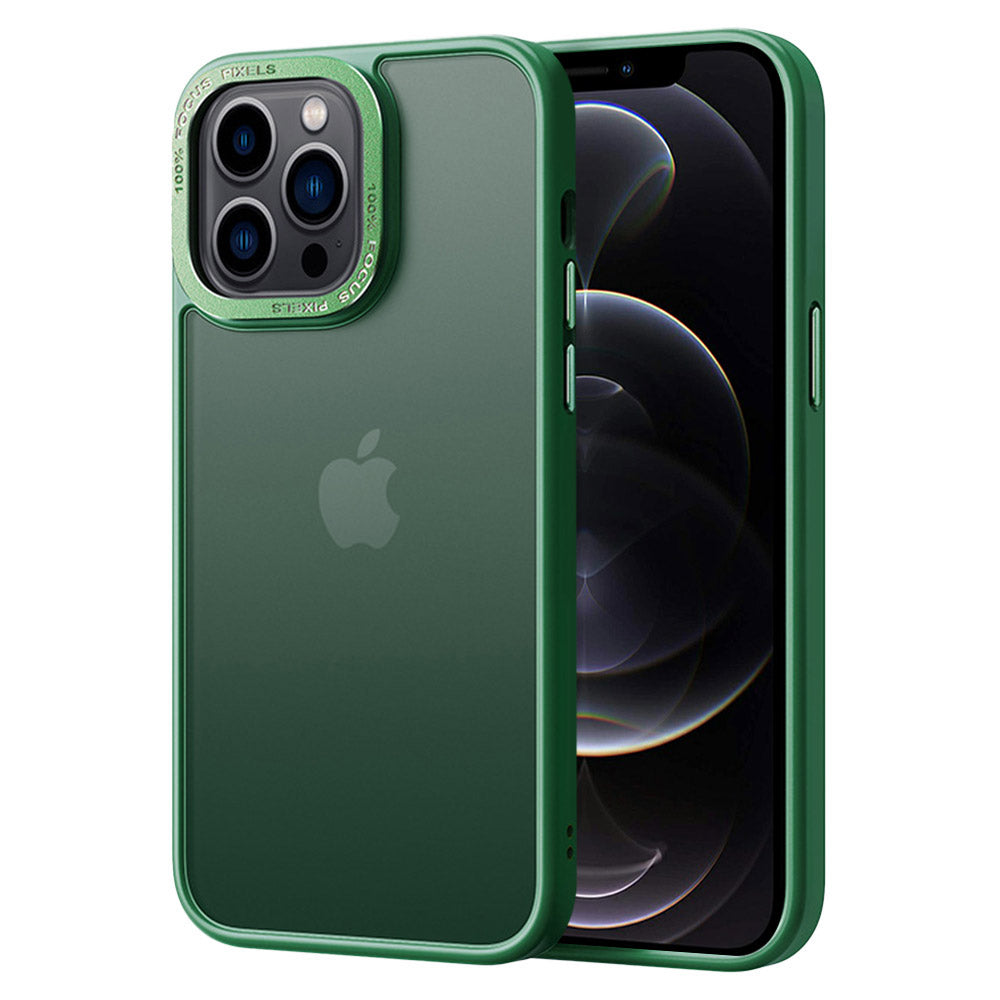 For iPhone 12 Pro Max Metal Camera Frame Translucent Matte PC TPU Case Skin-touch Phone Cover