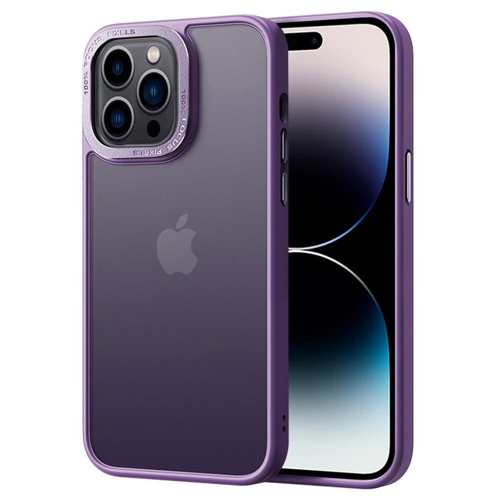 PC TPU Case for iPhone 14 Pro Max Metal Camera Frame Translucent Matte Skin-touch Phone Cover