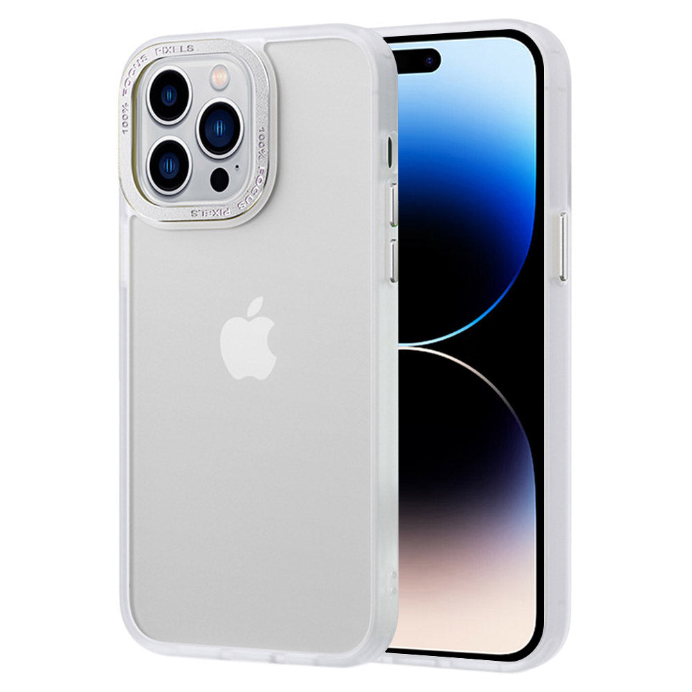 PC TPU Case for iPhone 14 Pro Max Metal Camera Frame Translucent Matte Skin-touch Phone Cover