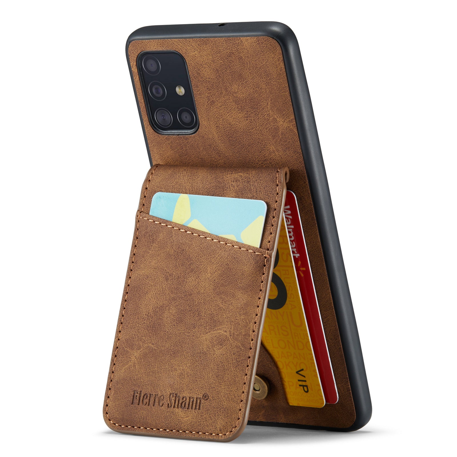 FIERRE SHANN For Samsung Galaxy A51 5G SM-A516 Card Slots Kickstand PU Leather TPU Phone Case