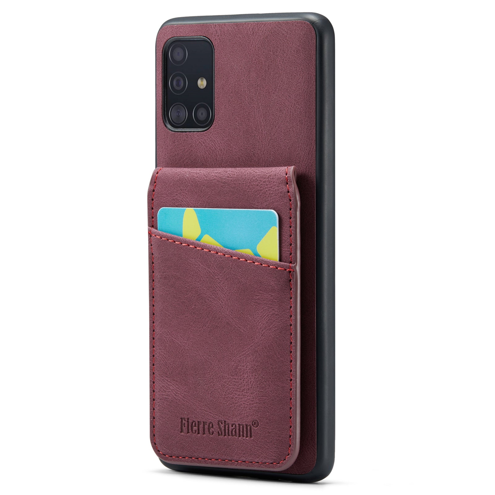 FIERRE SHANN For Samsung Galaxy A51 5G SM-A516 Card Slots Kickstand PU Leather TPU Phone Case