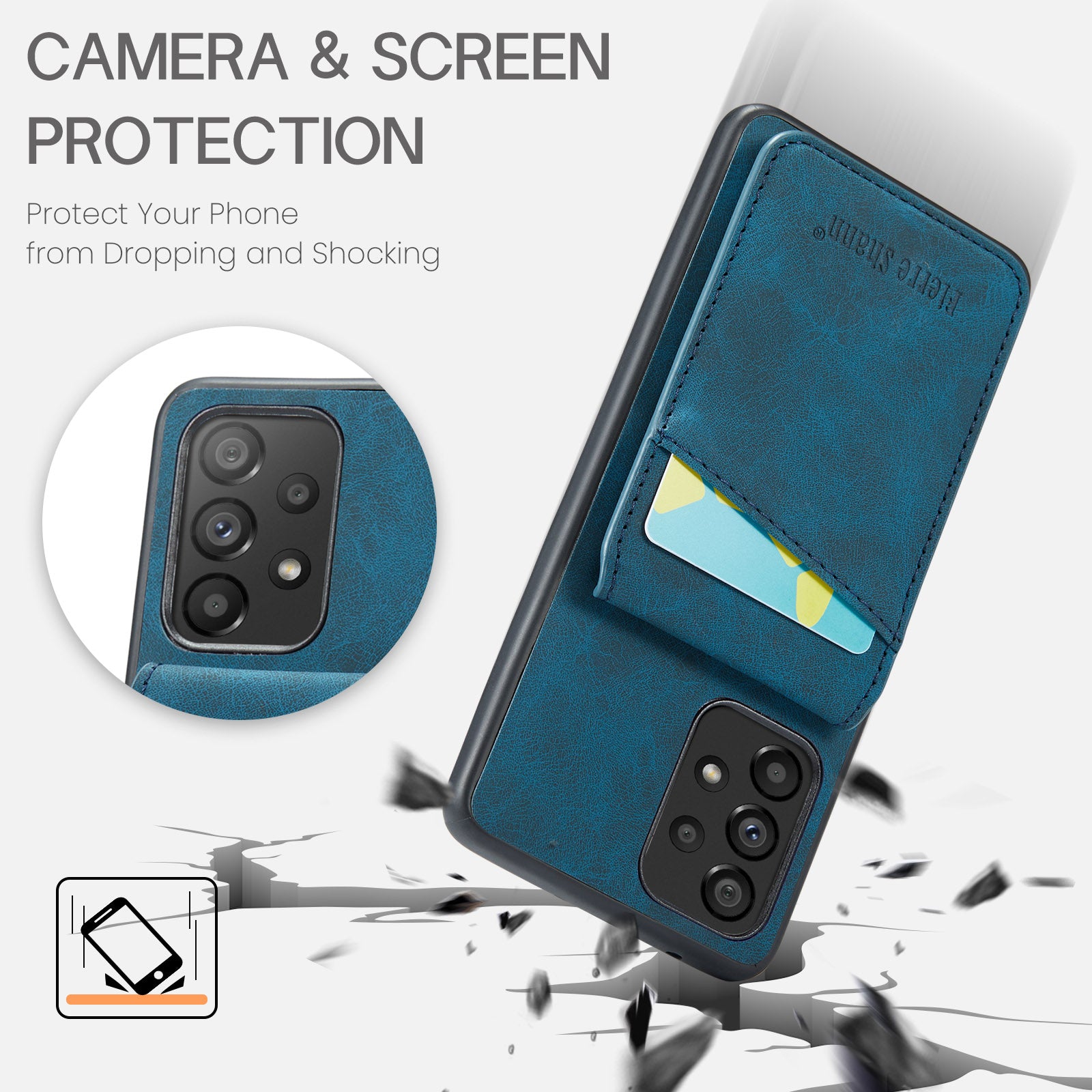 FIERRE SHANN For Samsung Galaxy A23 4G / A23 5G (Global Version) Card Slots PU Leather TPU Phone Case with Kickstand