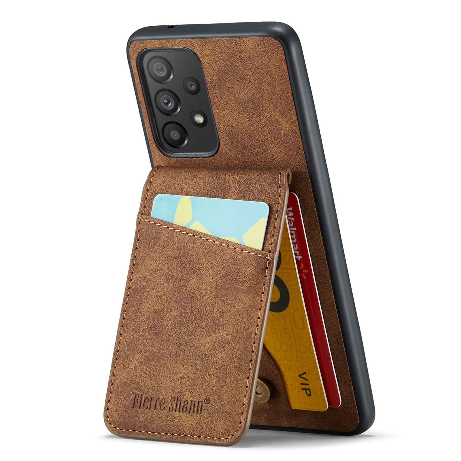 FIERRE SHANN For Samsung Galaxy A23 4G / A23 5G (Global Version) Card Slots PU Leather TPU Phone Case with Kickstand
