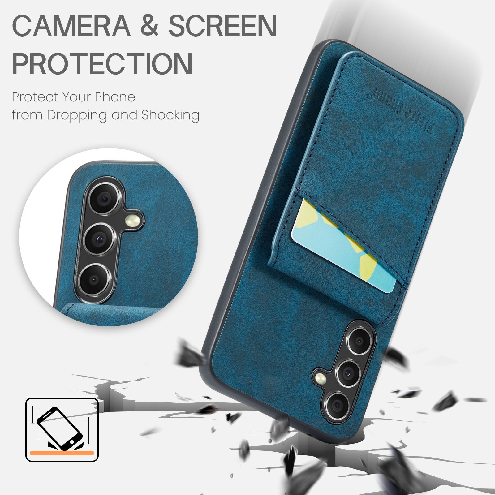 FIERRE SHANN For Samsung Galaxy A34 5G PU Leather TPU Shell RFID Blocking Card Holder Kickstand Phone Case