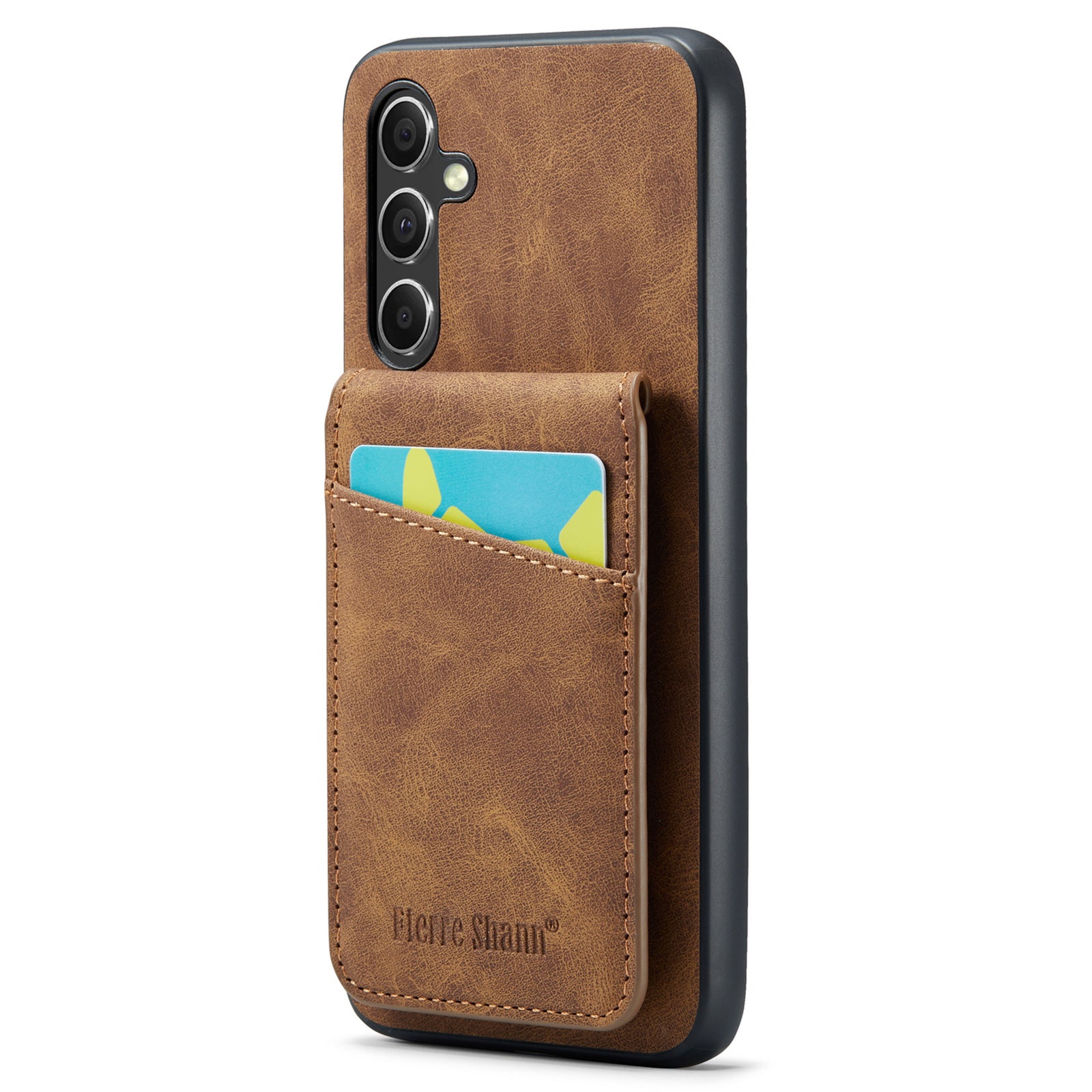 FIERRE SHANN For Samsung Galaxy A34 5G PU Leather TPU Shell RFID Blocking Card Holder Kickstand Phone Case
