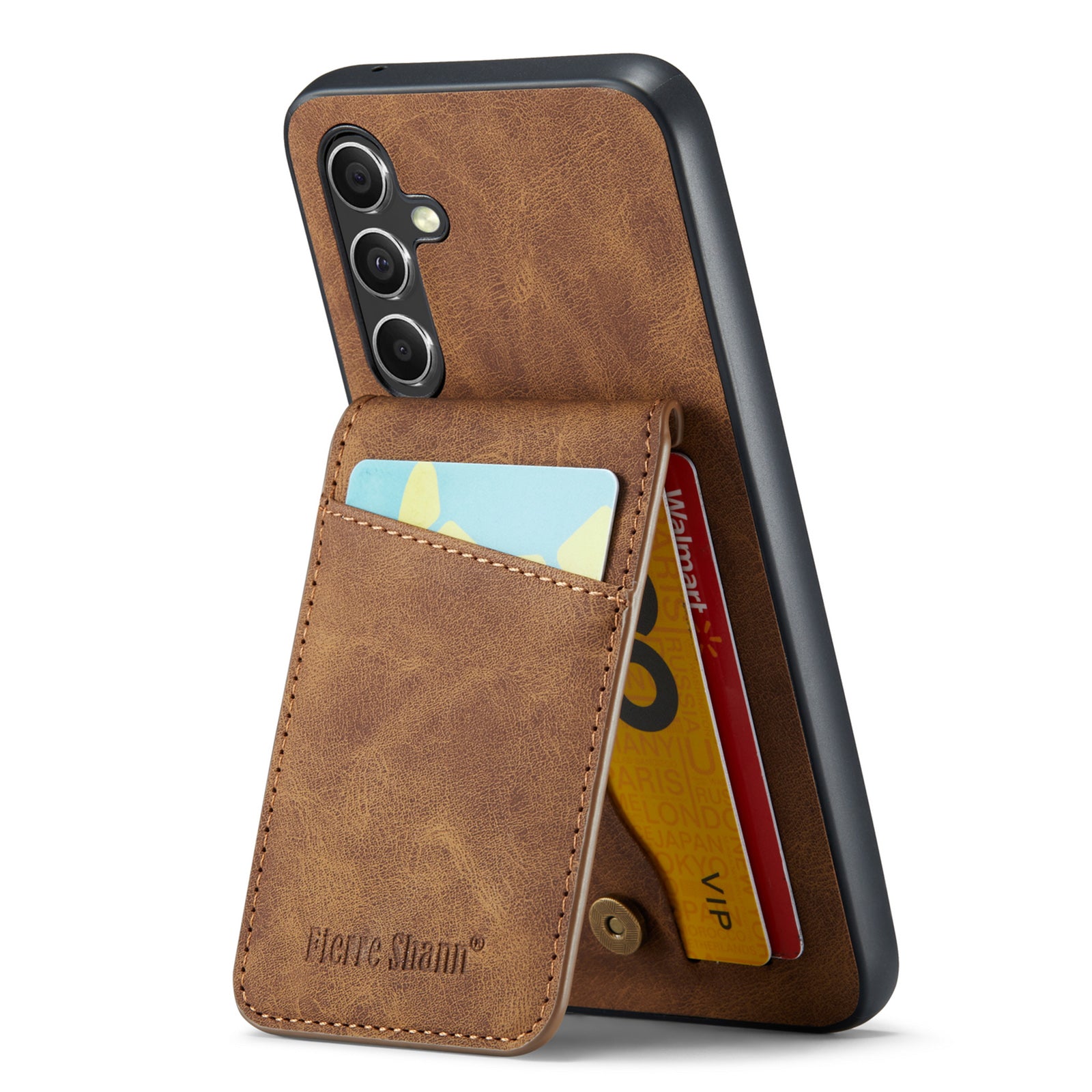 FIERRE SHANN For Samsung Galaxy A34 5G PU Leather TPU Shell RFID Blocking Card Holder Kickstand Phone Case