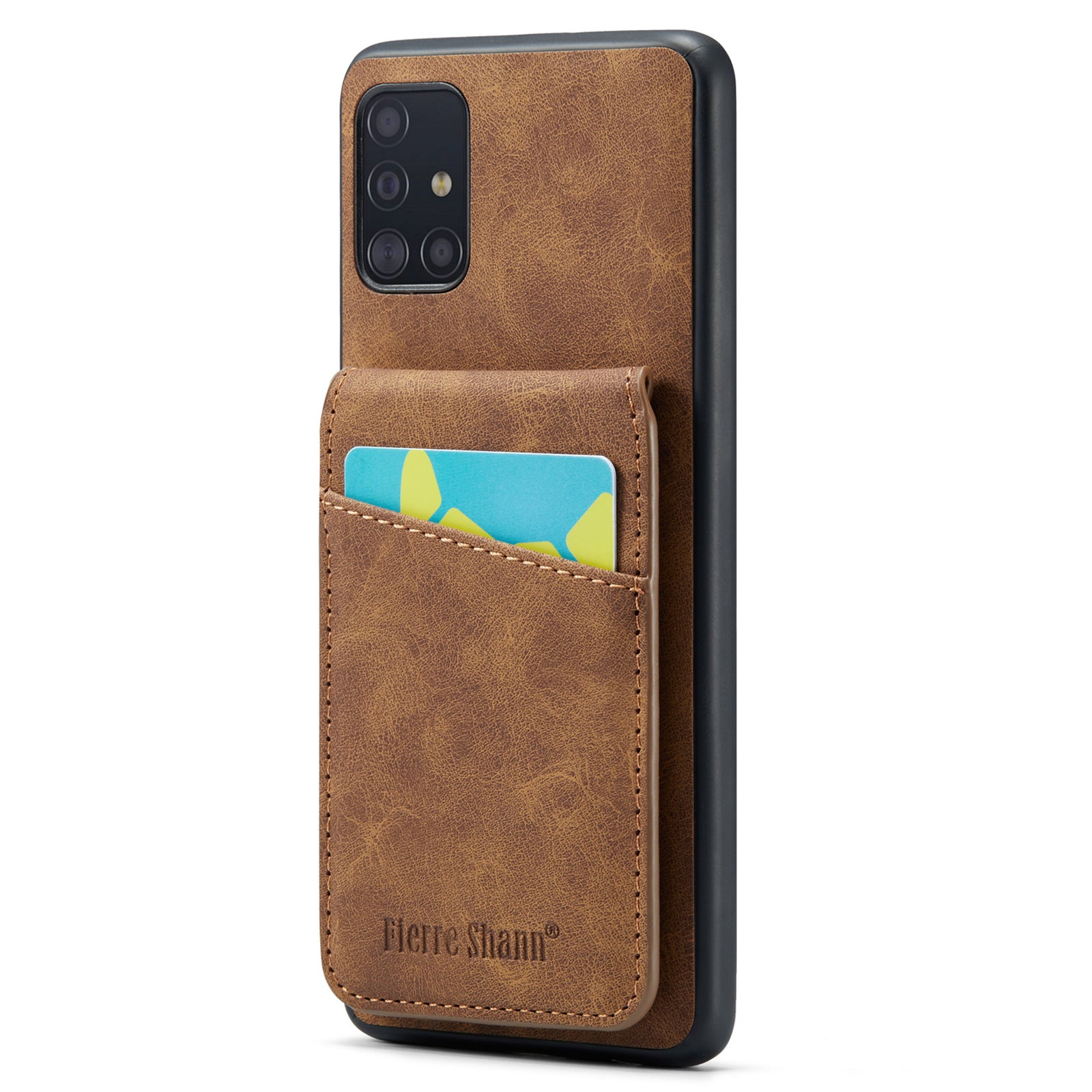 FIERRE SHANN For Samsung Galaxy A71 5G SM-A716 Kickstand Case PU Leather TPU Phone Shell with Card Slots