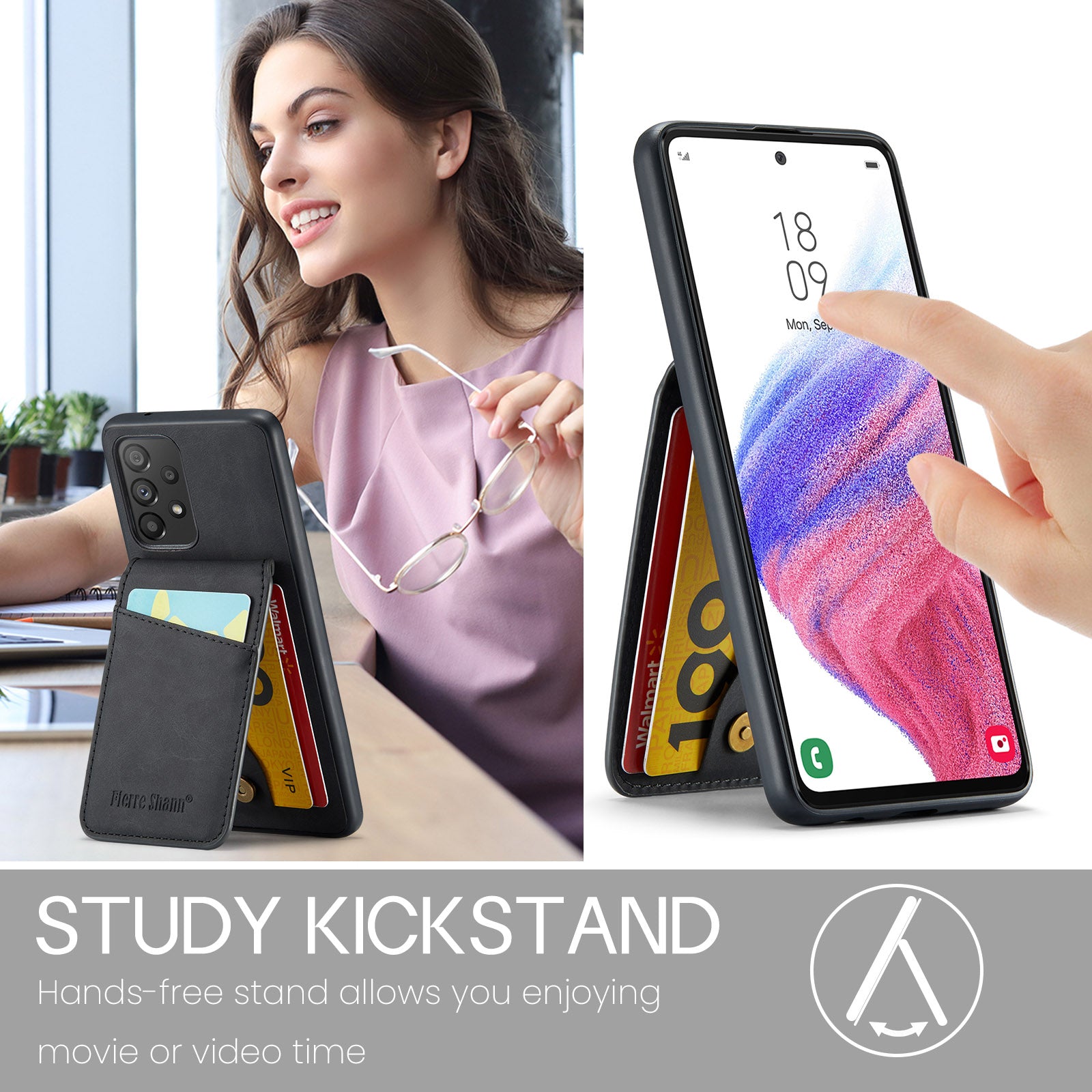 FIERRE SHANN Back Case for Samsung Galaxy A73 5G PU Leather TPU Phone Kickstand Shell with Card Slots