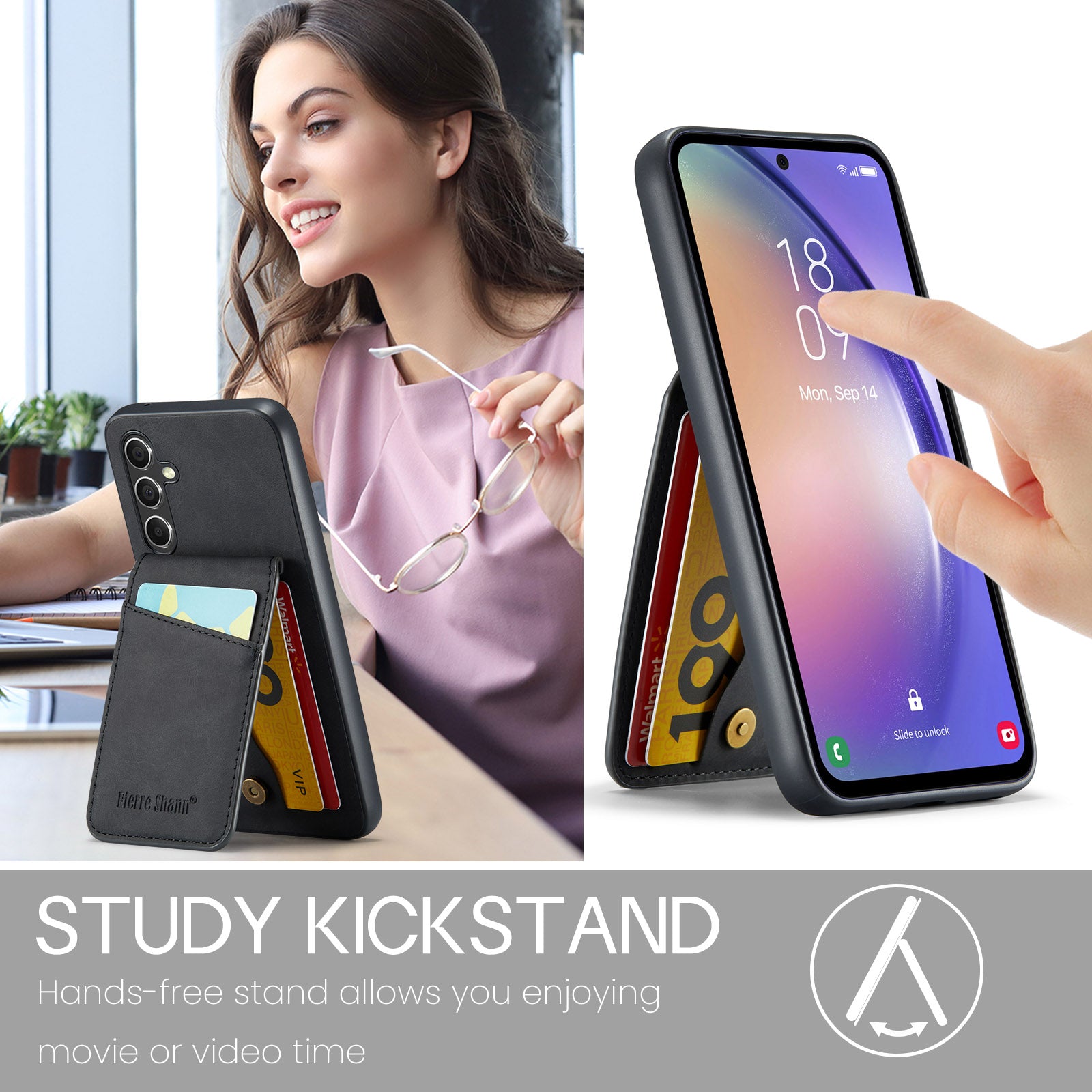 FIERRE SHANN Card Slots Back Case for Samsung Galaxy A54 5G PU Leather TPU Phone Kickstand Cover