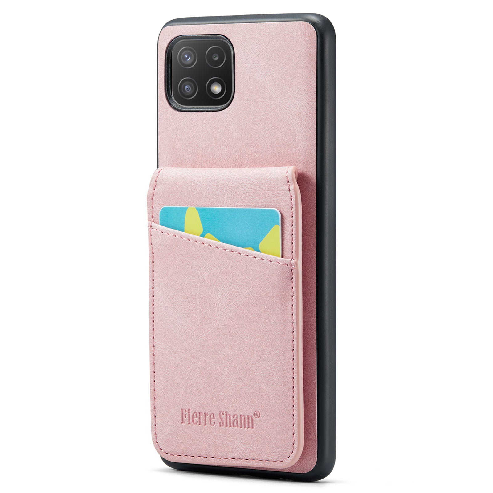 FIERRE SHANN Anti-drop Case for Samsung Galaxy A22 5G (EU Version) Card Slots PU Leather TPU Phone Kickstand Cover