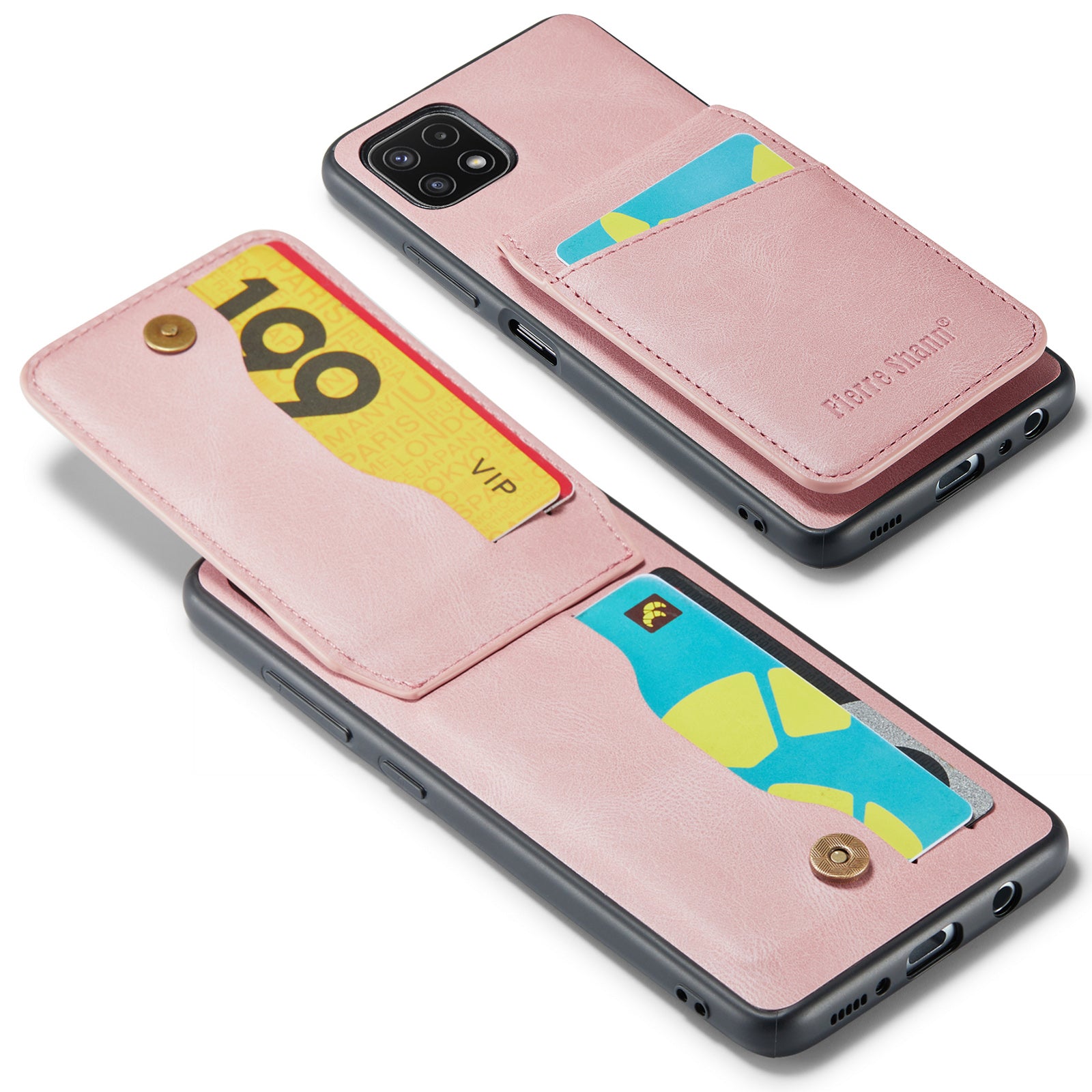 FIERRE SHANN Anti-drop Case for Samsung Galaxy A22 5G (EU Version) Card Slots PU Leather TPU Phone Kickstand Cover