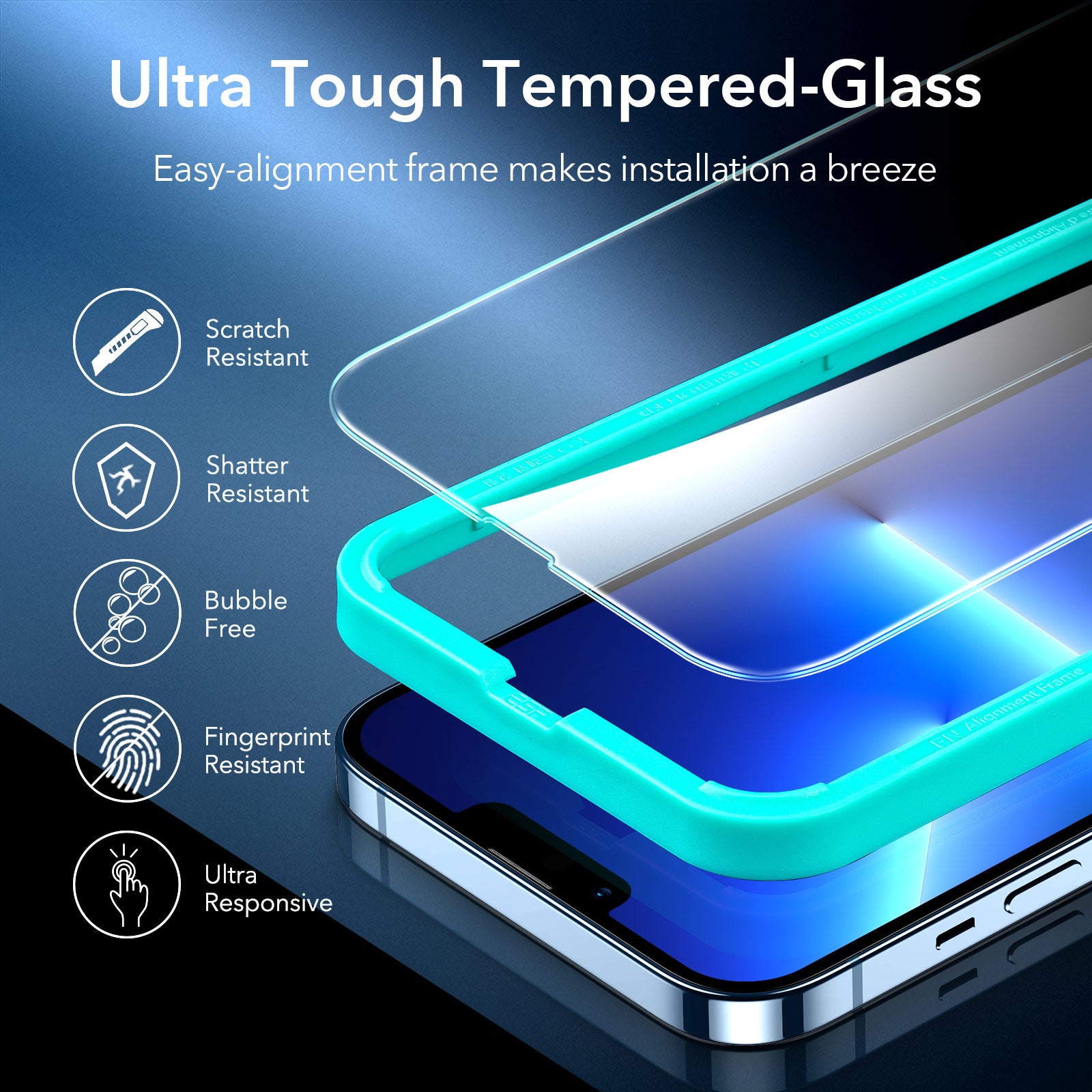 ESR For iPhone 13 Pro Max Clear Phone Case PC TPU Hybrid Shockproof Cover with 2 Tempered Glass Film Installation Frame