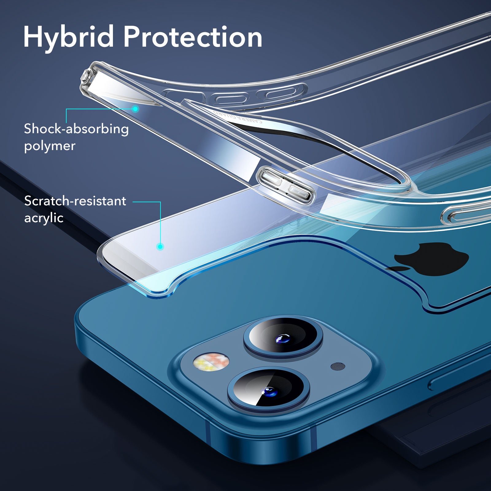 ESR For iPhone 13 Hybrid Phone Case PC TPU Transparent Cover with 2 Tempered Glass Film Installation Frame