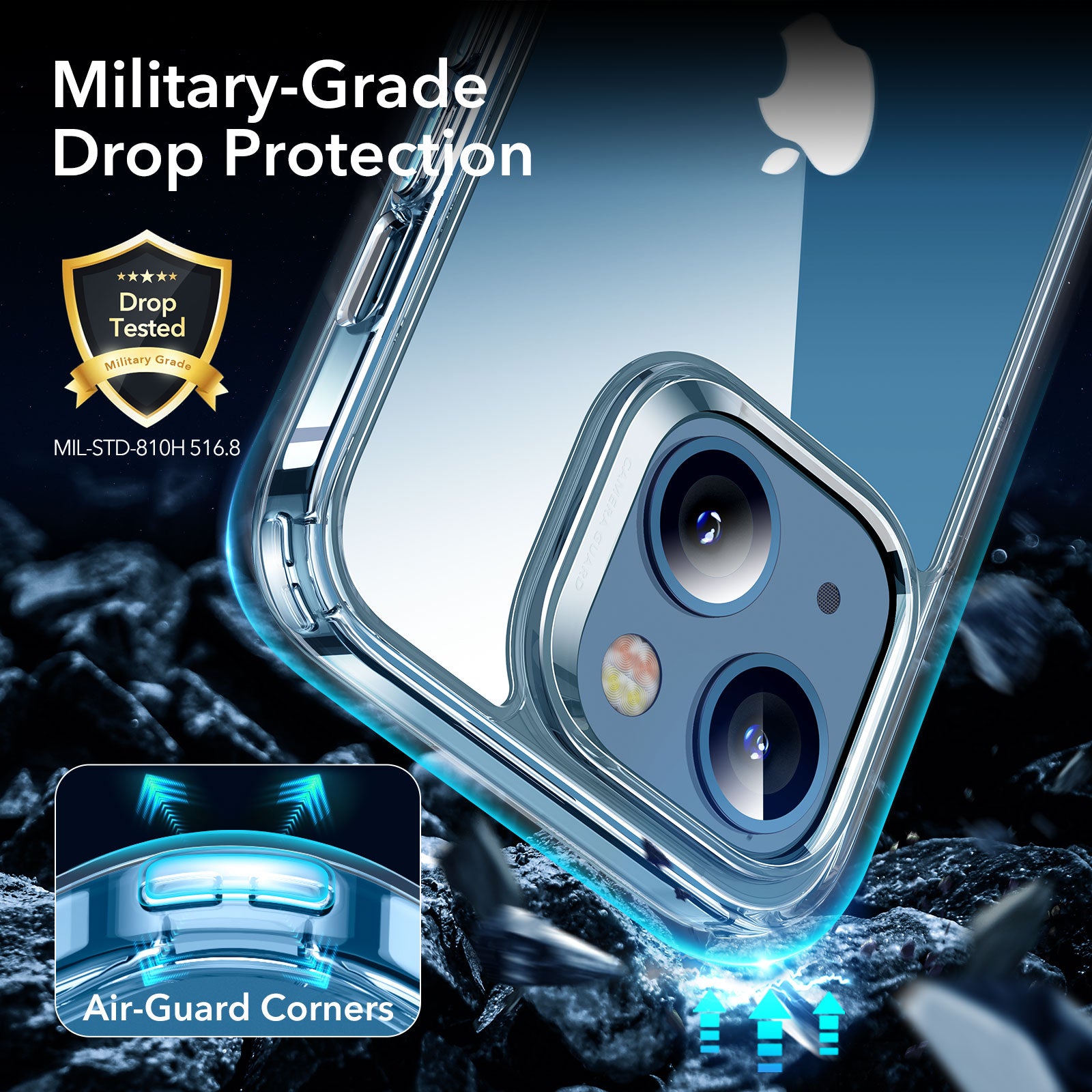 ESR For iPhone 13 Hybrid Phone Case PC TPU Transparent Cover with 2 Tempered Glass Film Installation Frame