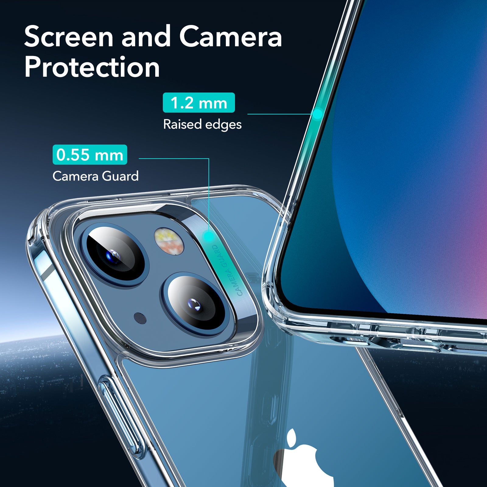 ESR For iPhone 13 Hybrid Phone Case PC TPU Transparent Cover with 2 Tempered Glass Film Installation Frame