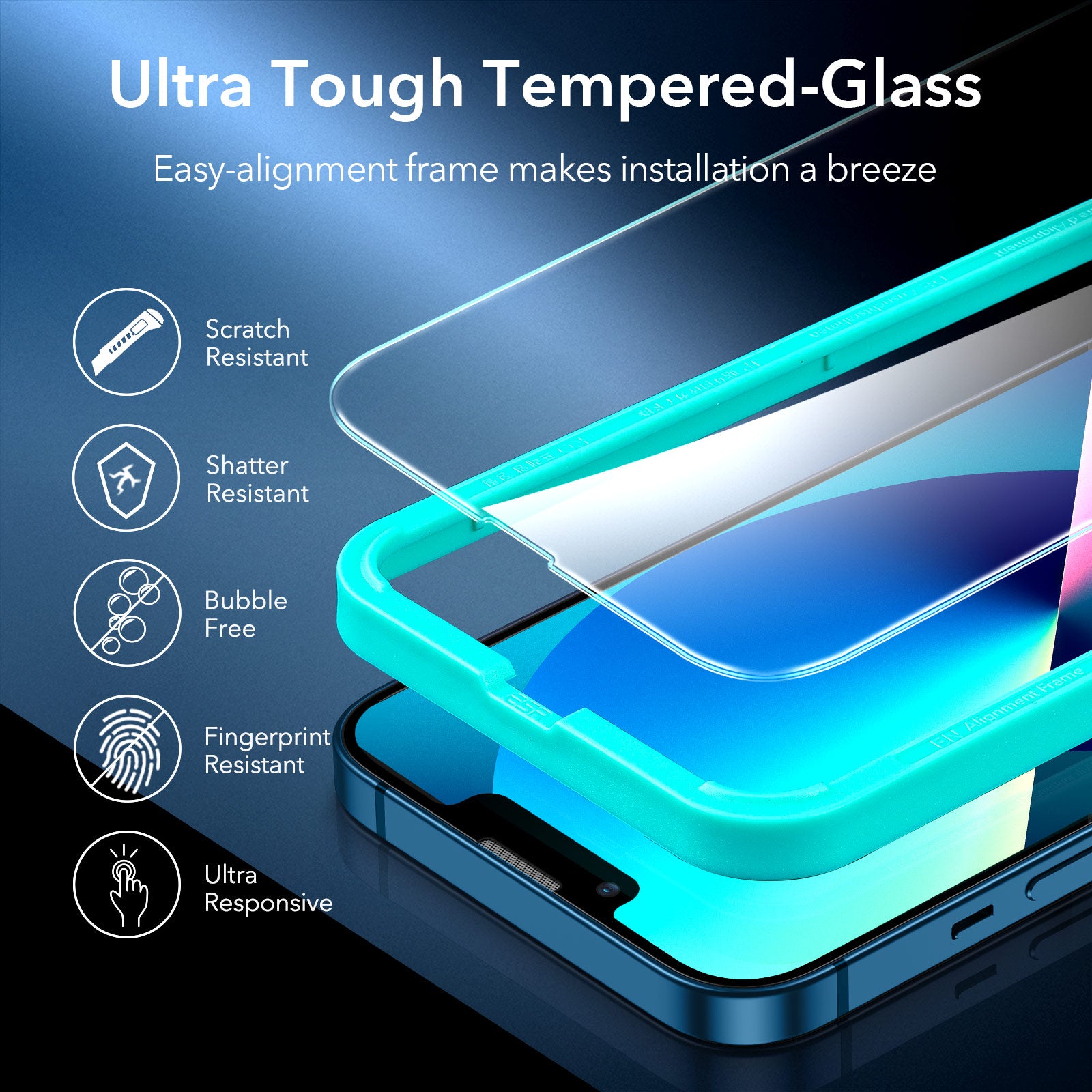 ESR For iPhone 13 Hybrid Phone Case PC TPU Transparent Cover with 2 Tempered Glass Film Installation Frame