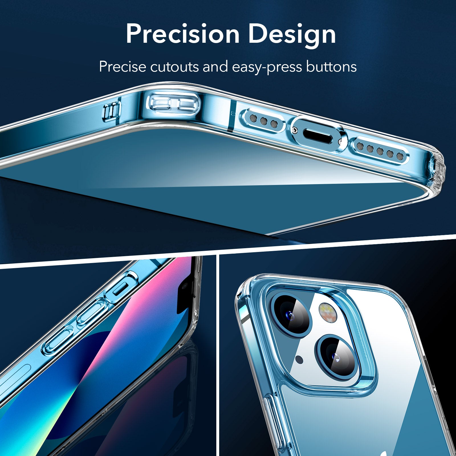 ESR For iPhone 13 Hybrid Phone Case PC TPU Transparent Cover with 2 Tempered Glass Film Installation Frame