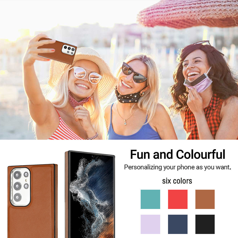 YB Leather Coating Series-6 Phone Cover for Samsung Galaxy S22 Ultra 5G PU Leather TPU Back Case