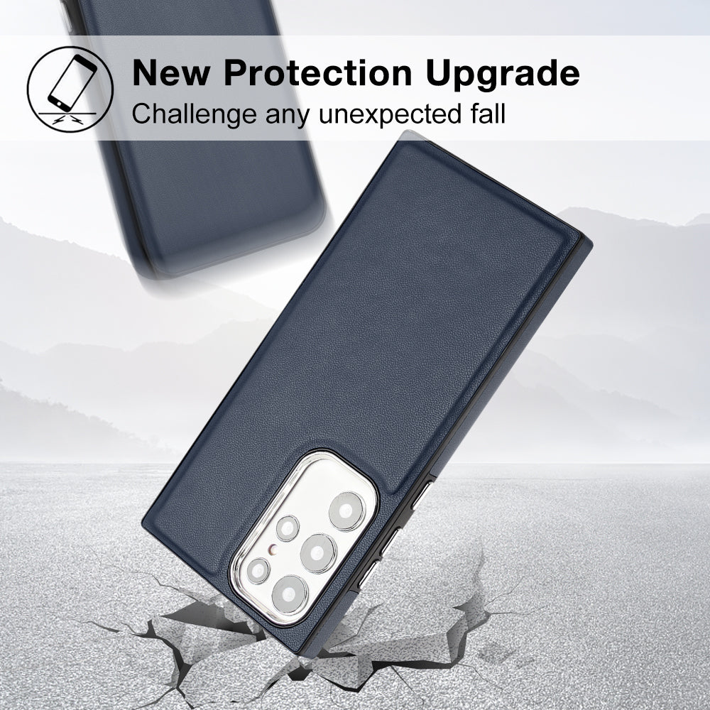 YB Leather Coating Series-6 Phone Cover for Samsung Galaxy S22 Ultra 5G PU Leather TPU Back Case