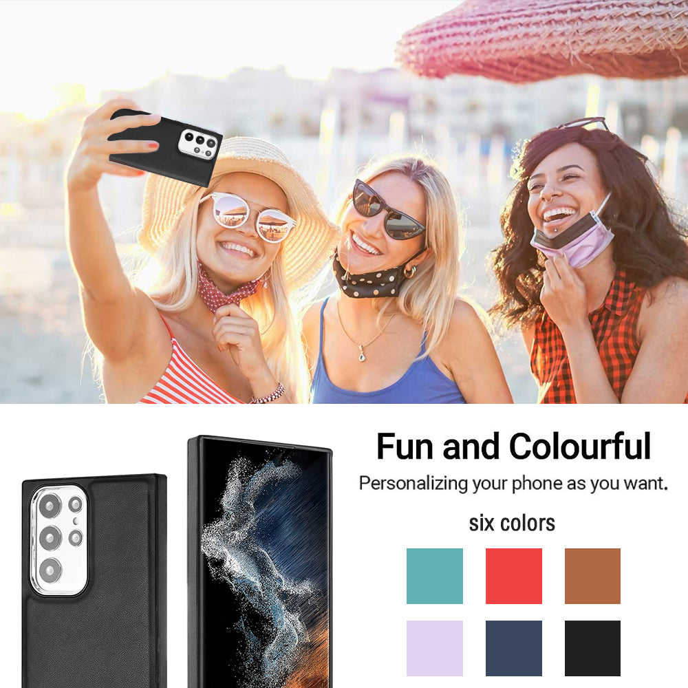YB Leather Coating Series-6 For Samsung Galaxy S23 Ultra PU Leather TPU Anti-drop Case Cell Phone Cover